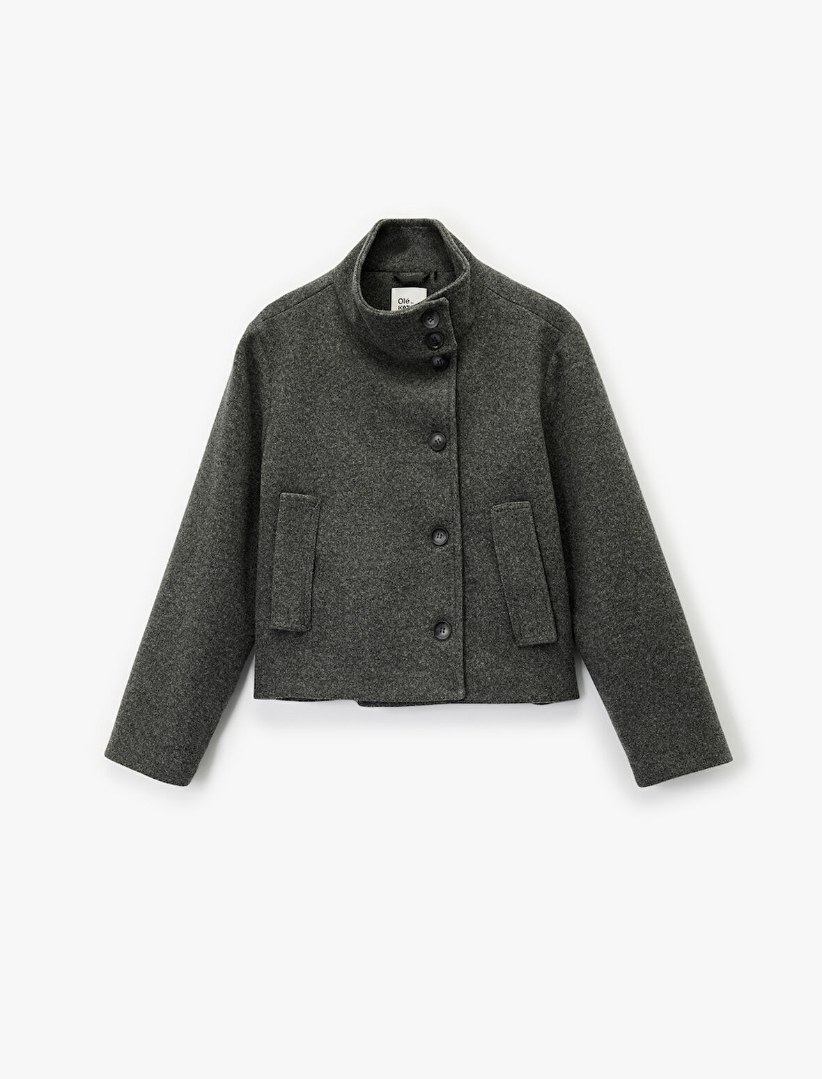 Düğmeli Cep Detaylı Uzun Kollu Dik Yaka Mont