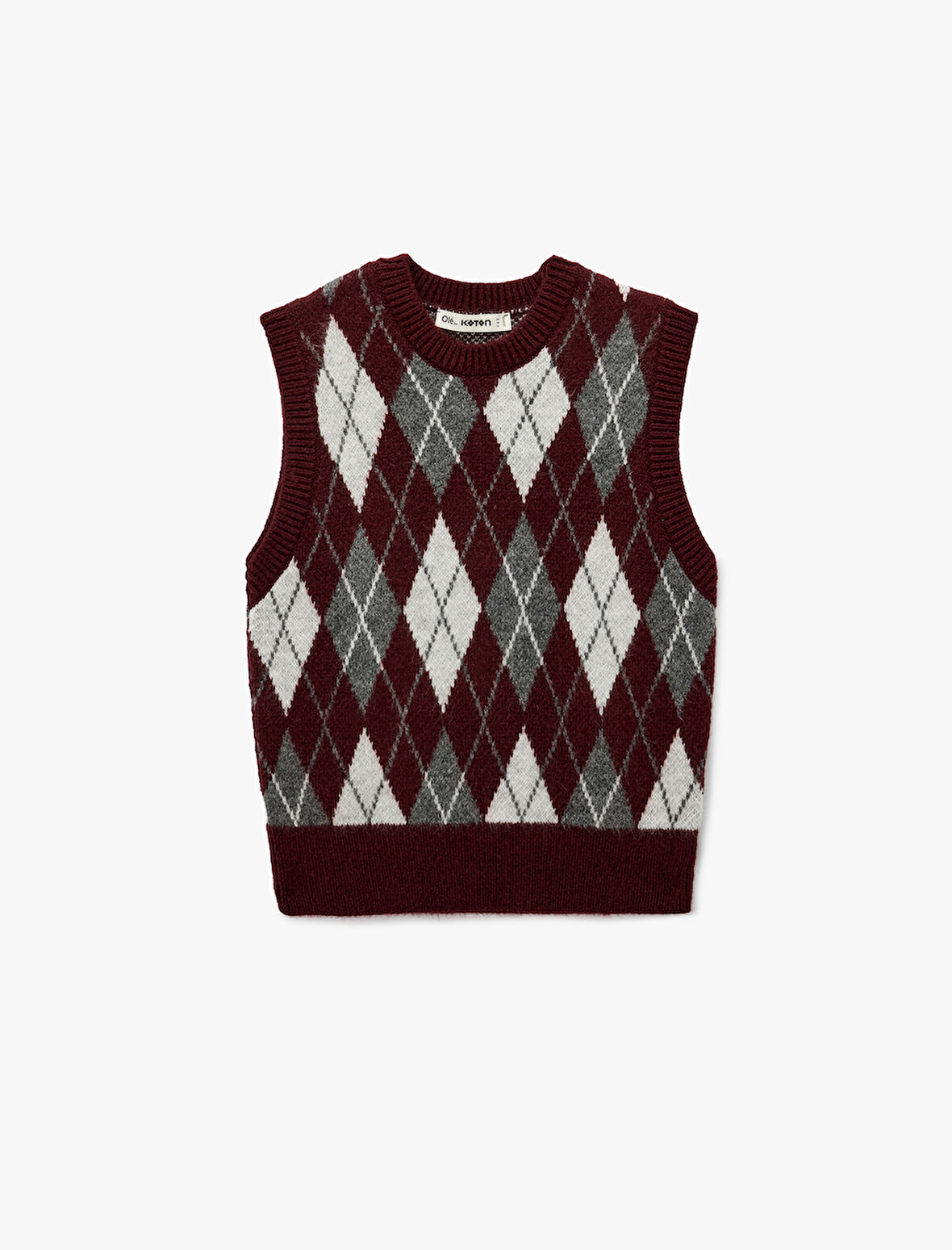 Bisiklet Yaka Kolsuz Triko Baklava Desenli Yelek