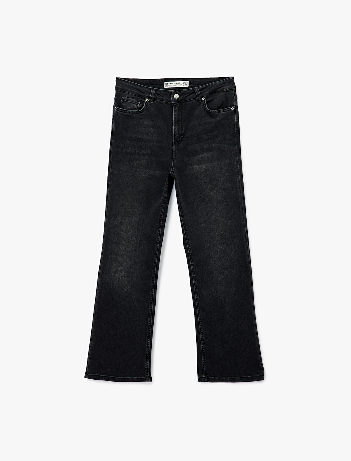 Yüksek Bel Dar Kalıp Düğmeli Cepli İspanyol Paça Crop Jean Pantolon - Flare Jeans