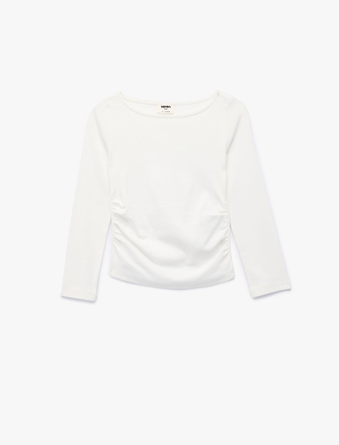 Büzgülü Kayık Yaka Uzun Kollu Pamuklu Tişört