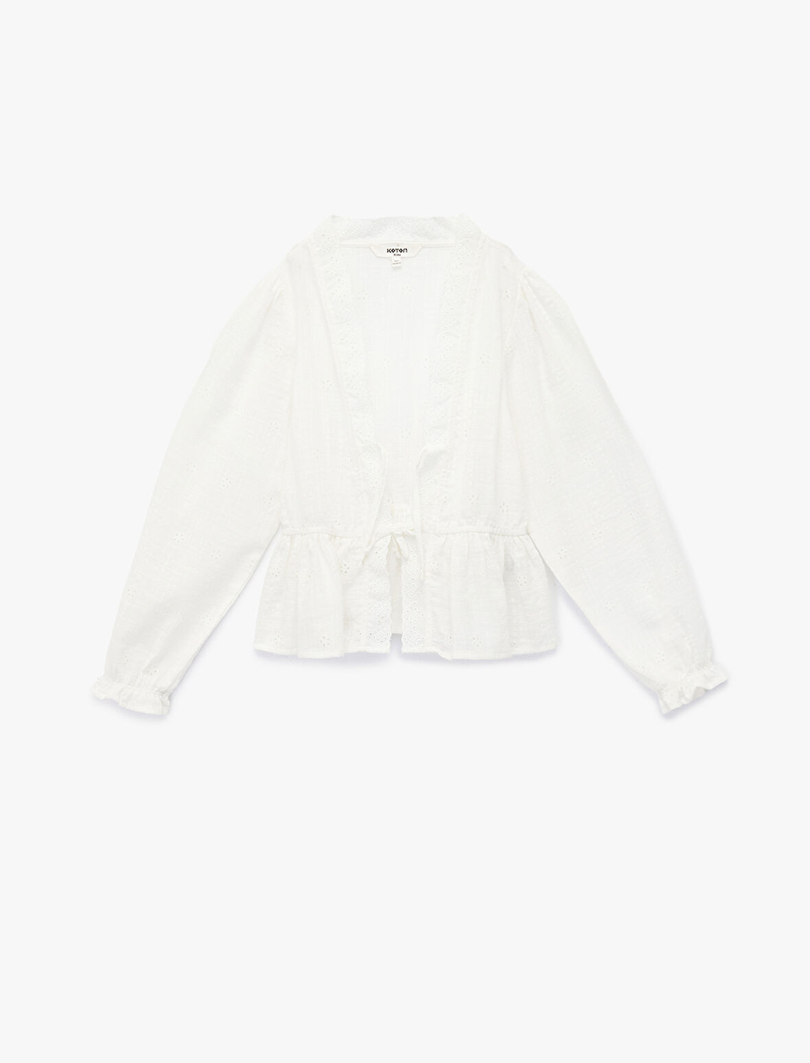 V Yaka Uzun Kollu Fırfırlı Pamuklu Oversize Gömlek