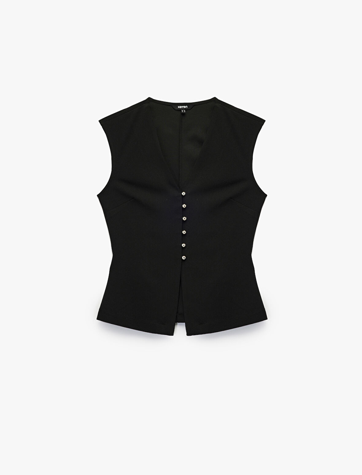 Krep Scuba Kumaş Slim Fit Peplum Kesim Düğmeli V Yaka Yelek