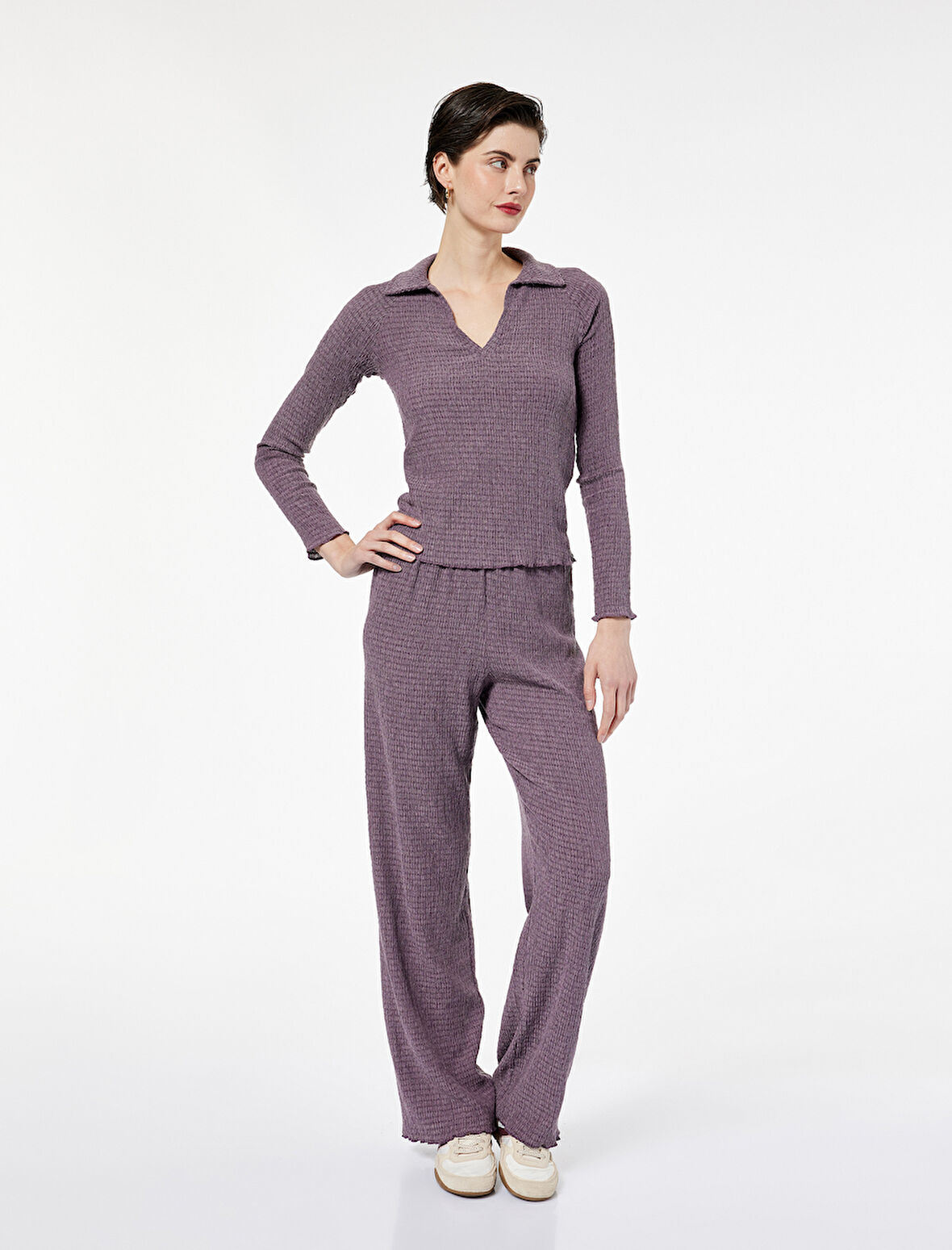 Slim Fit Bürümcük Kumaş Bol Paça Pantolon