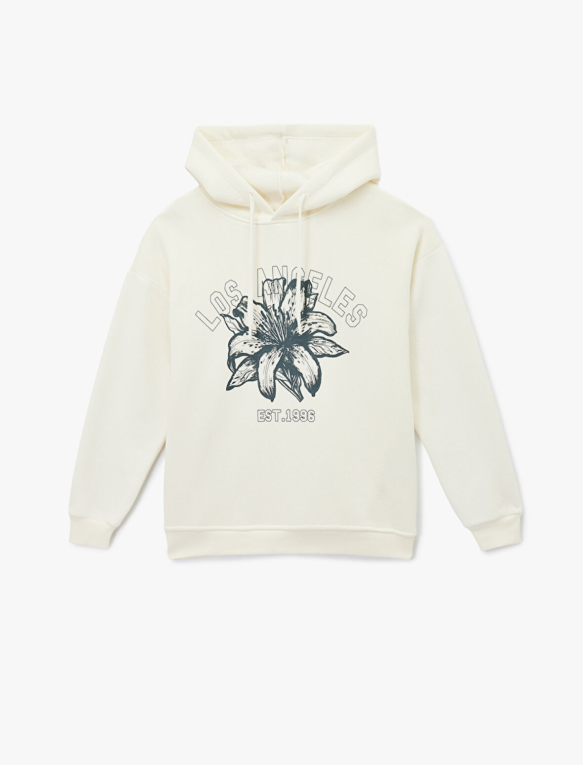 Uzun Kollu Kapüşonlu Kolej Temalı Baskılı Oversize Sweatshirt