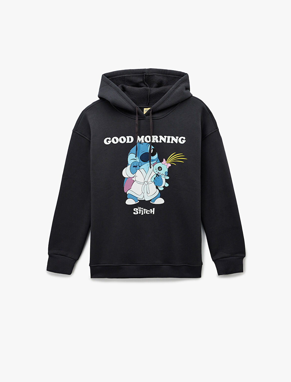 Stitch Lisanslı Kapüşonlu Uzun Kollu Baskılı Oversize Sweatshirt
