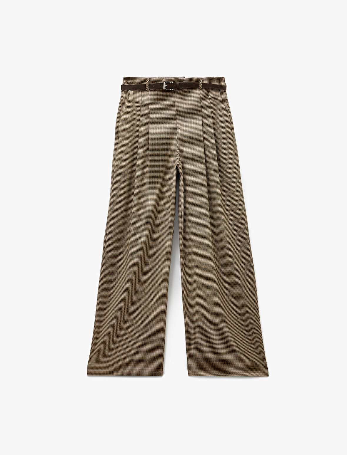 Cepli Pile Detaylı Kemerli Geniş Paça Ekose Pantolon