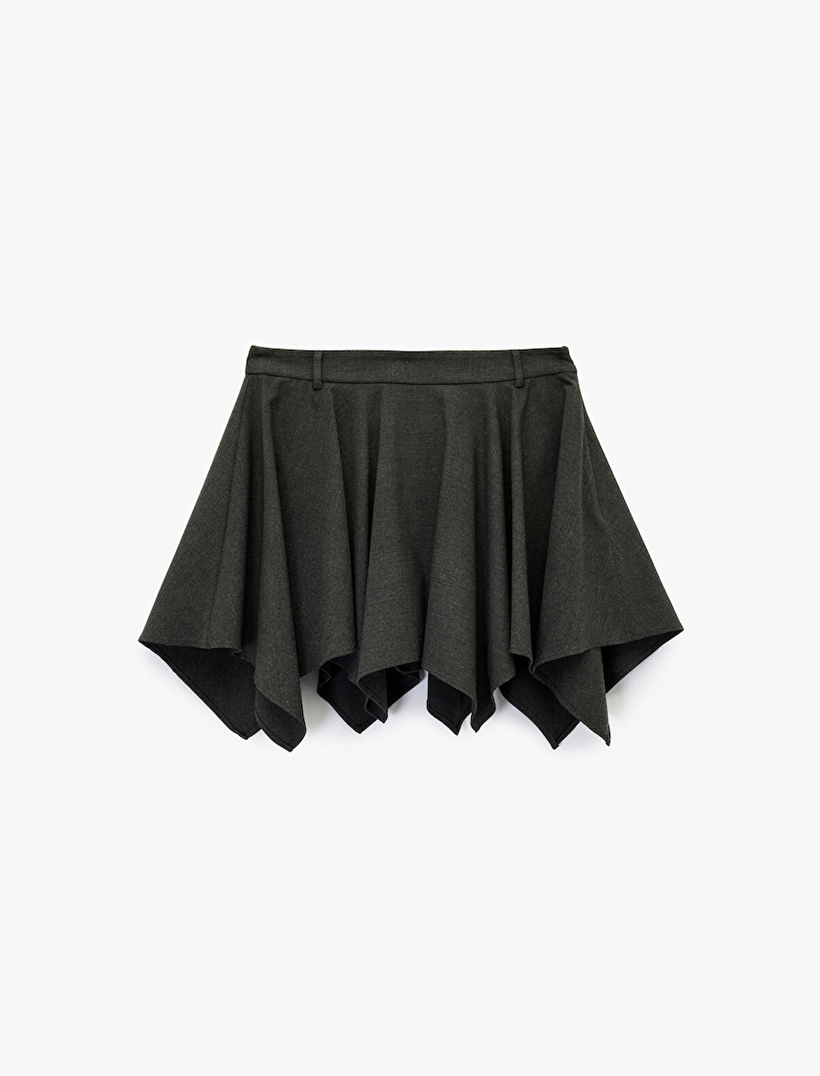 Viskon Karışımlı Volanlı Asimetrik Kesim Mini Etek