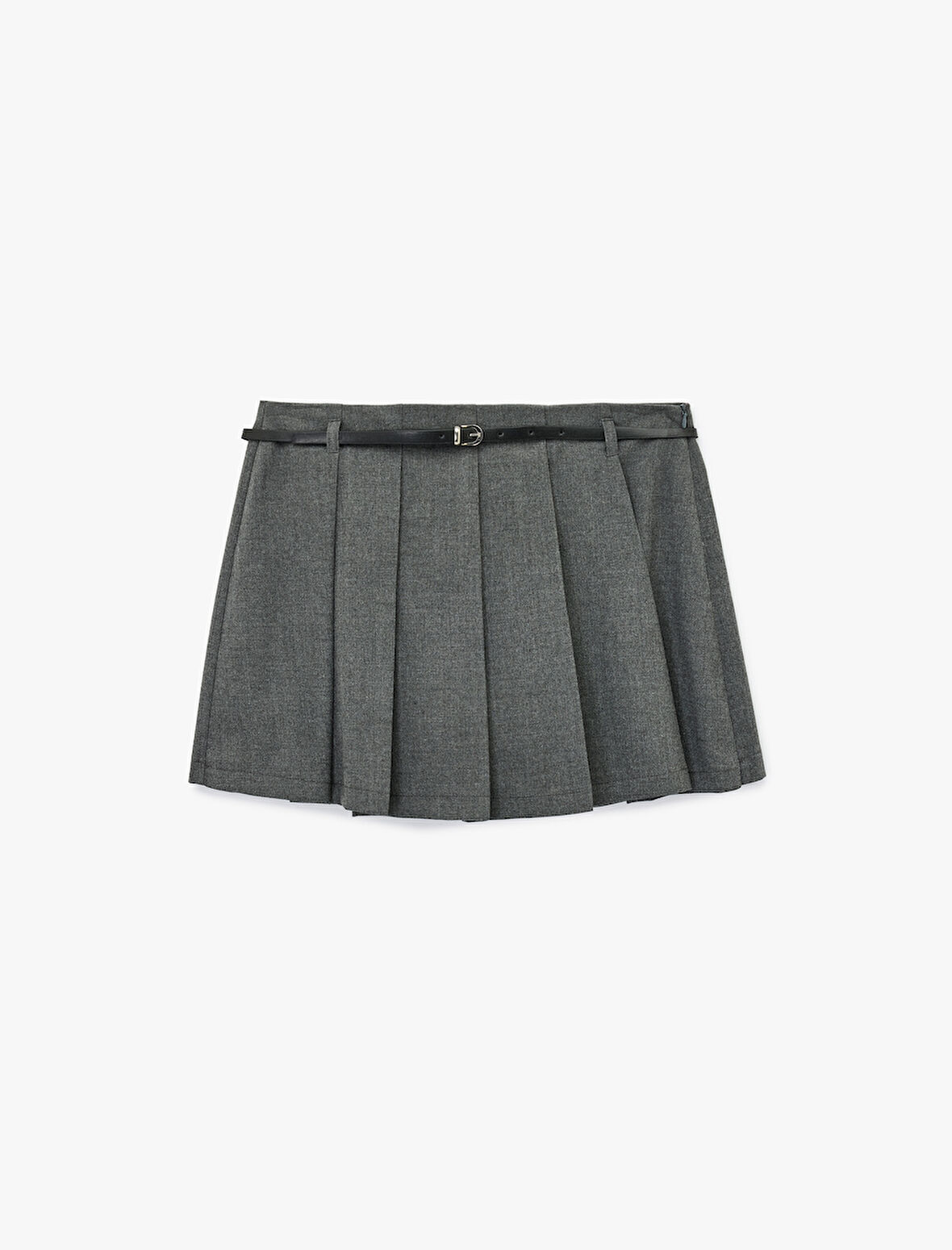 Viskon Karışımlı Kemer Detaylı Pileli Mini Şort Etek