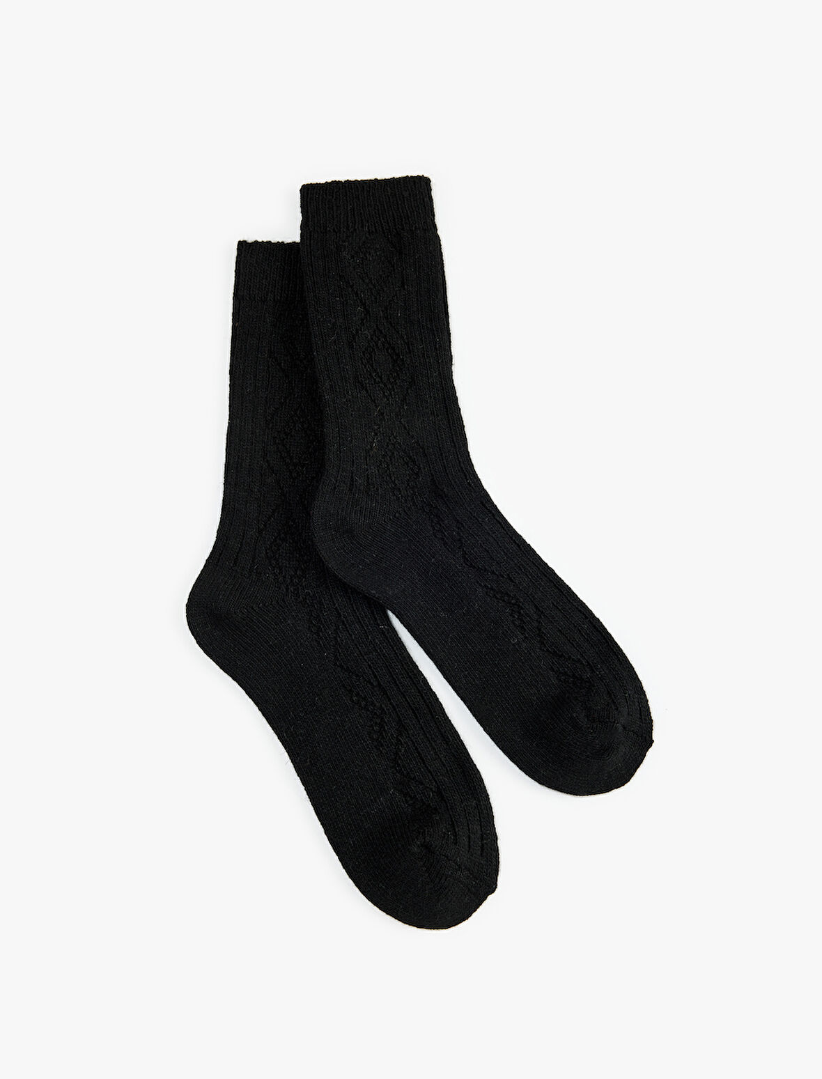 Kalın Koyun Yünü Karışımlı Baklava Desenli Dokulu Soket Çorap