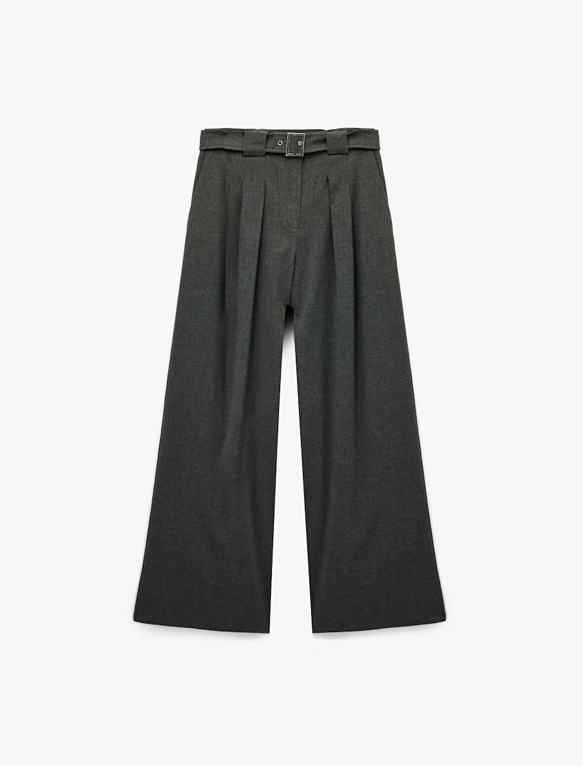 Metal Aksesuarlı Kemer Detaylı Viskon Karışımlı Geniş Paça Pantolon