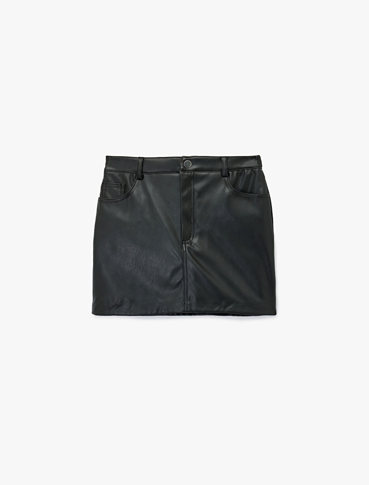 Suni Deri Slim Fit Cep Detaylı Mini Şort Etek