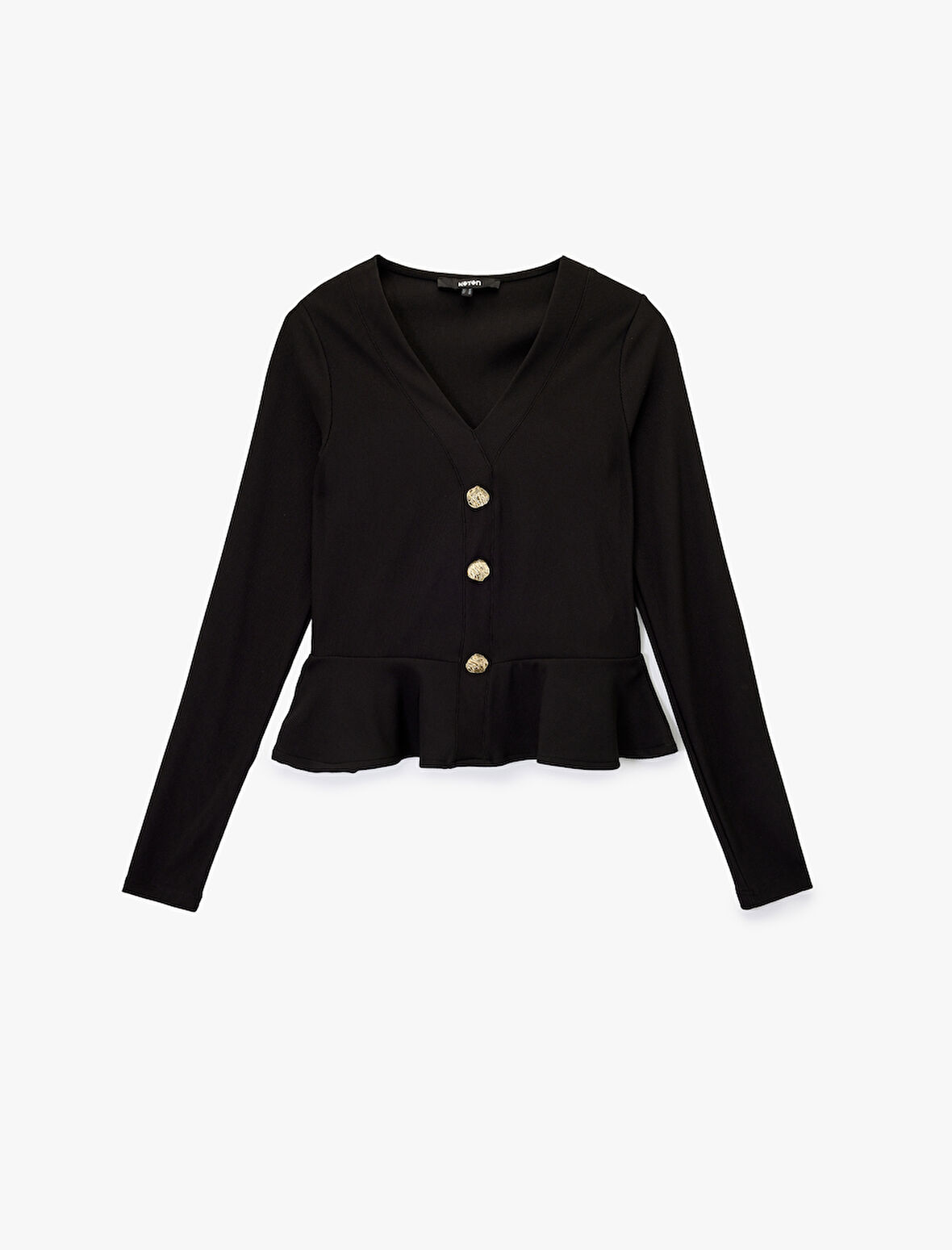 Aksesuar Düğme Detaylı Uzun Kollu Slim Fit Peplum Kesim V Yaka Hırka