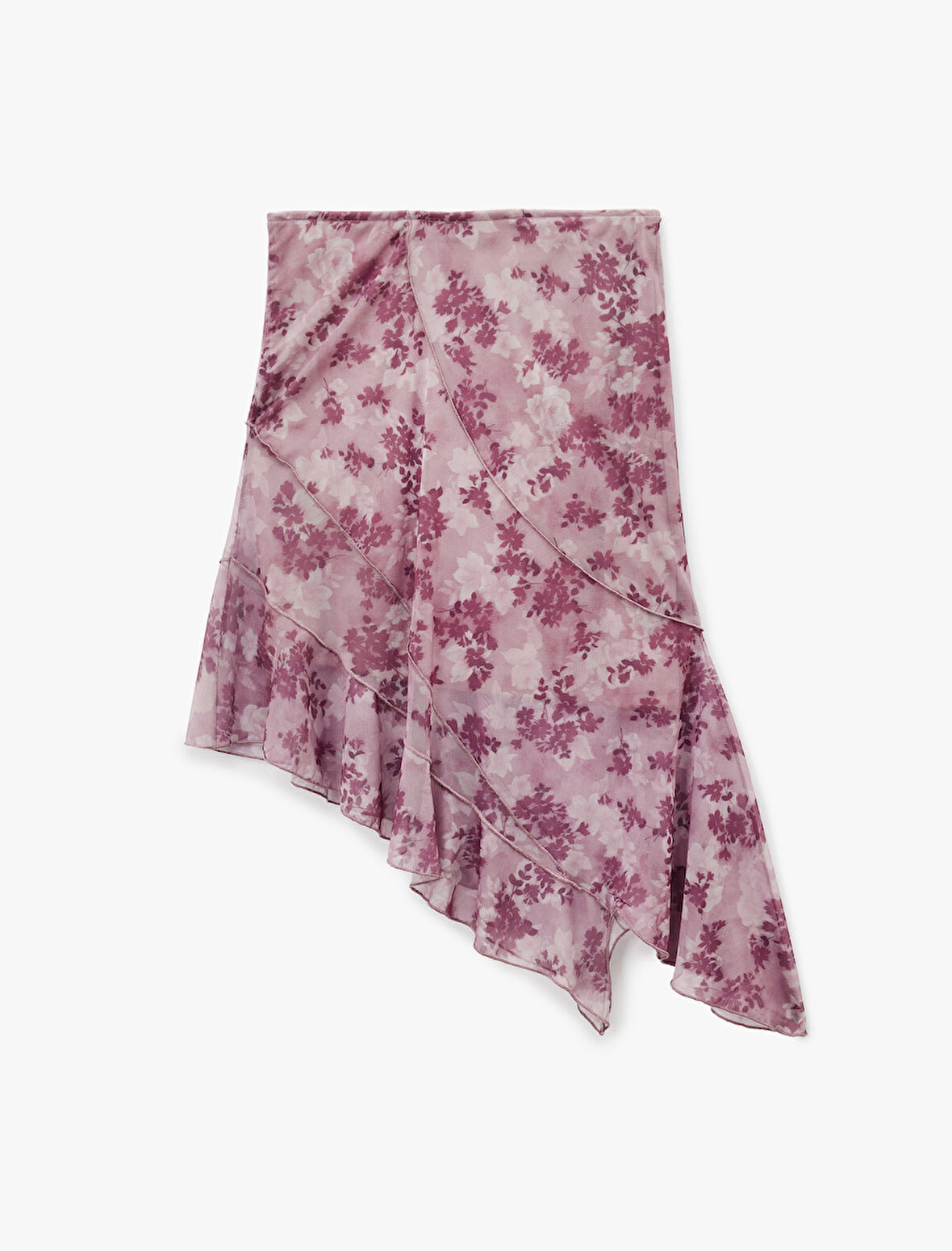 Asimetrik Kesim Yüksek Bel Katlı Midi Tül Etek