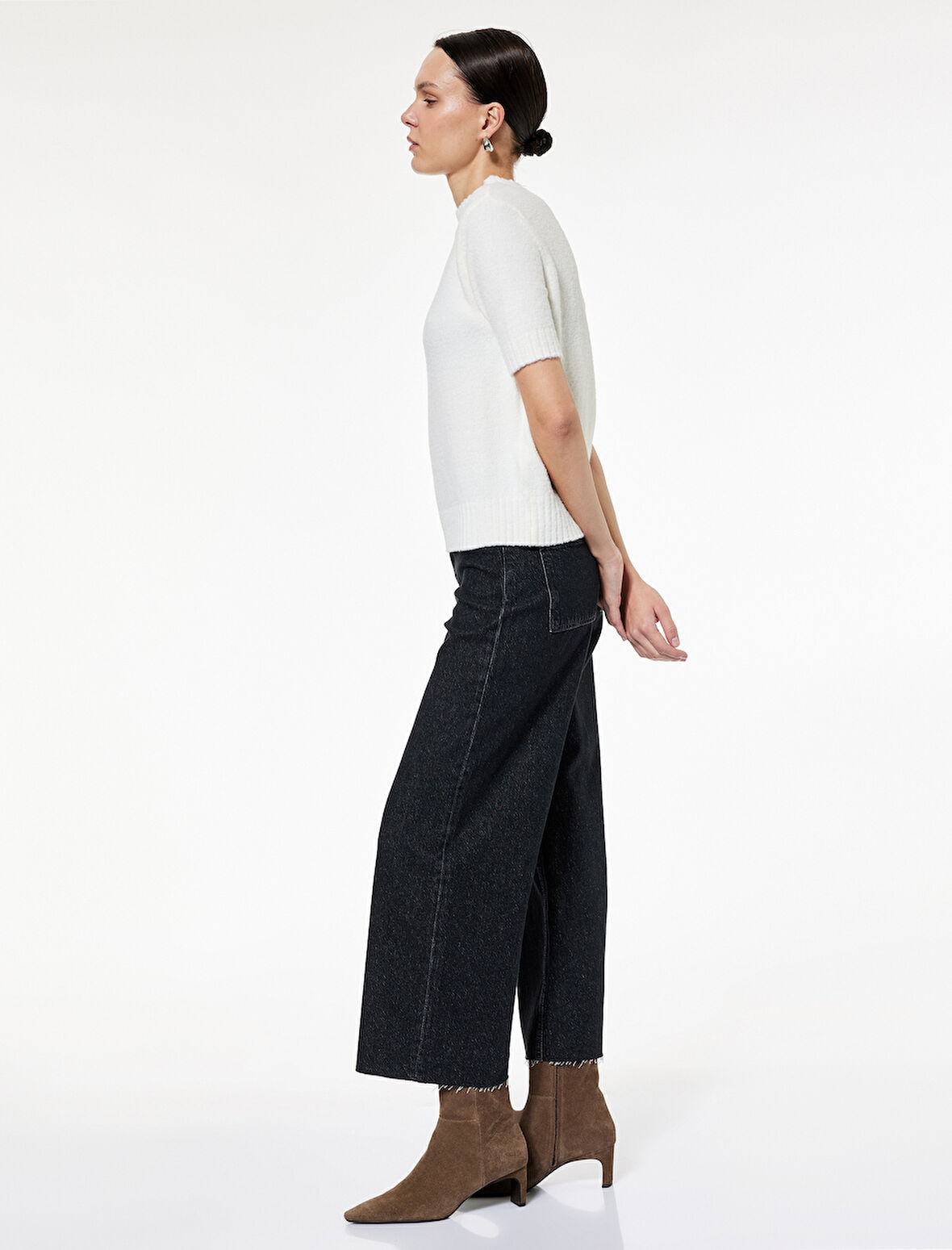 Yüksek Bel Rahat Kalıp Geniş Paça Jean Pantolon - Culotte Jeans