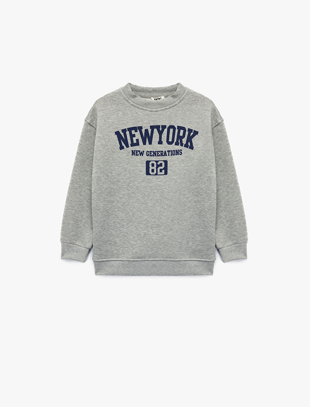 Oversize Uzun Kollu Bisiklet Yaka Şardonlu Baskılı Sweatshirt