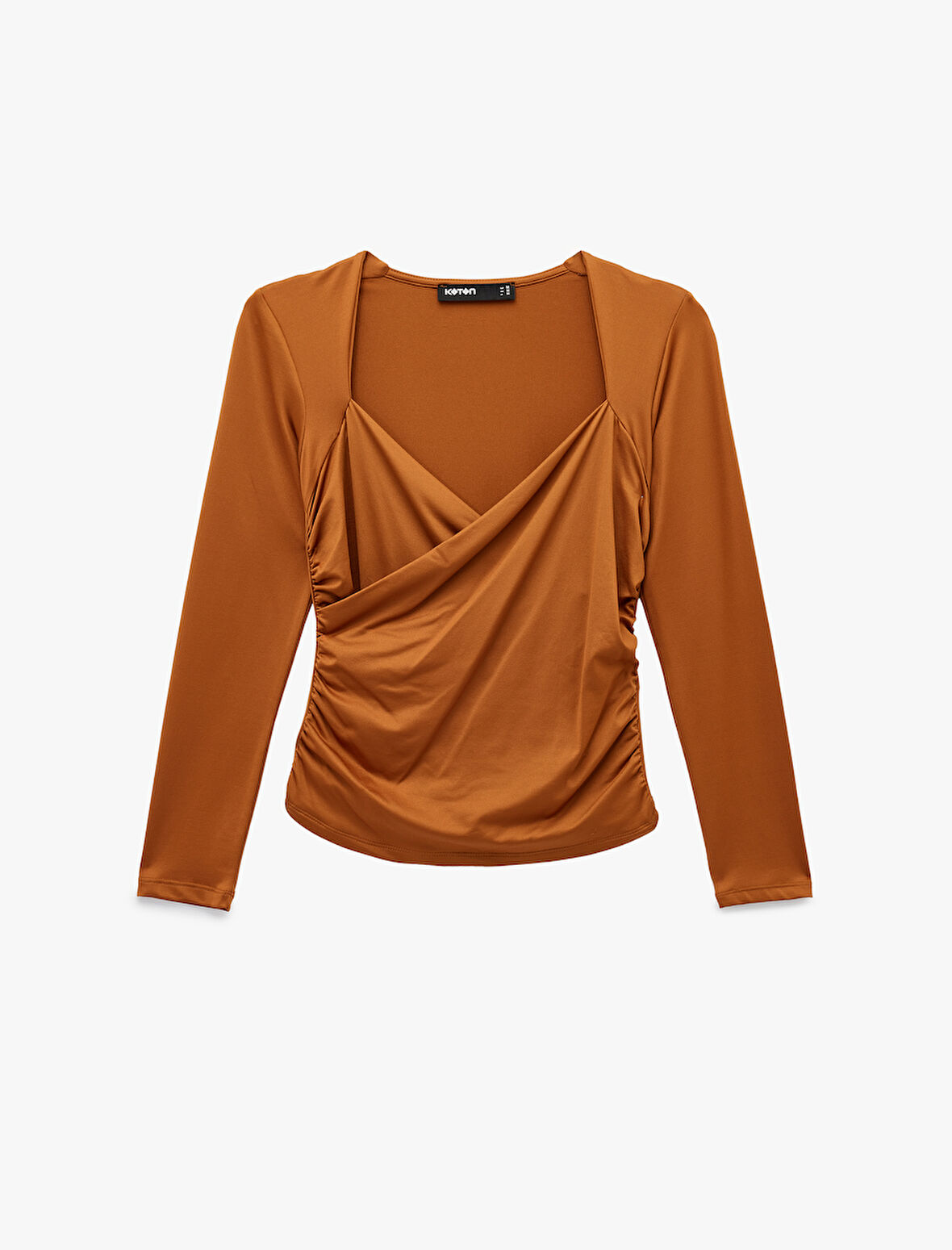 Uzun Kollu Slim Fit Kruvaze V Yaka Saten Bluz