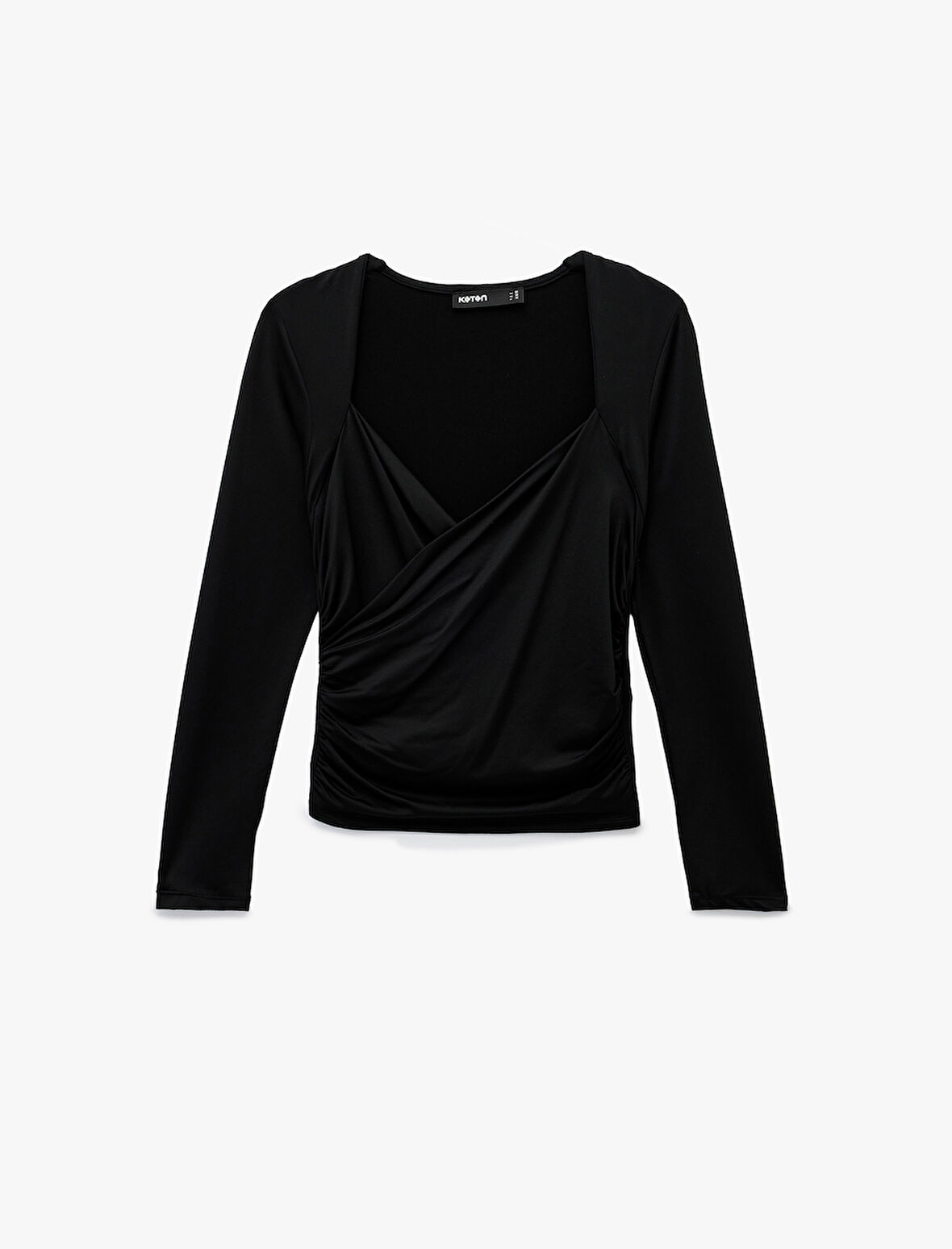 Uzun Kollu Slim Fit Kruvaze V Yaka Saten Bluz