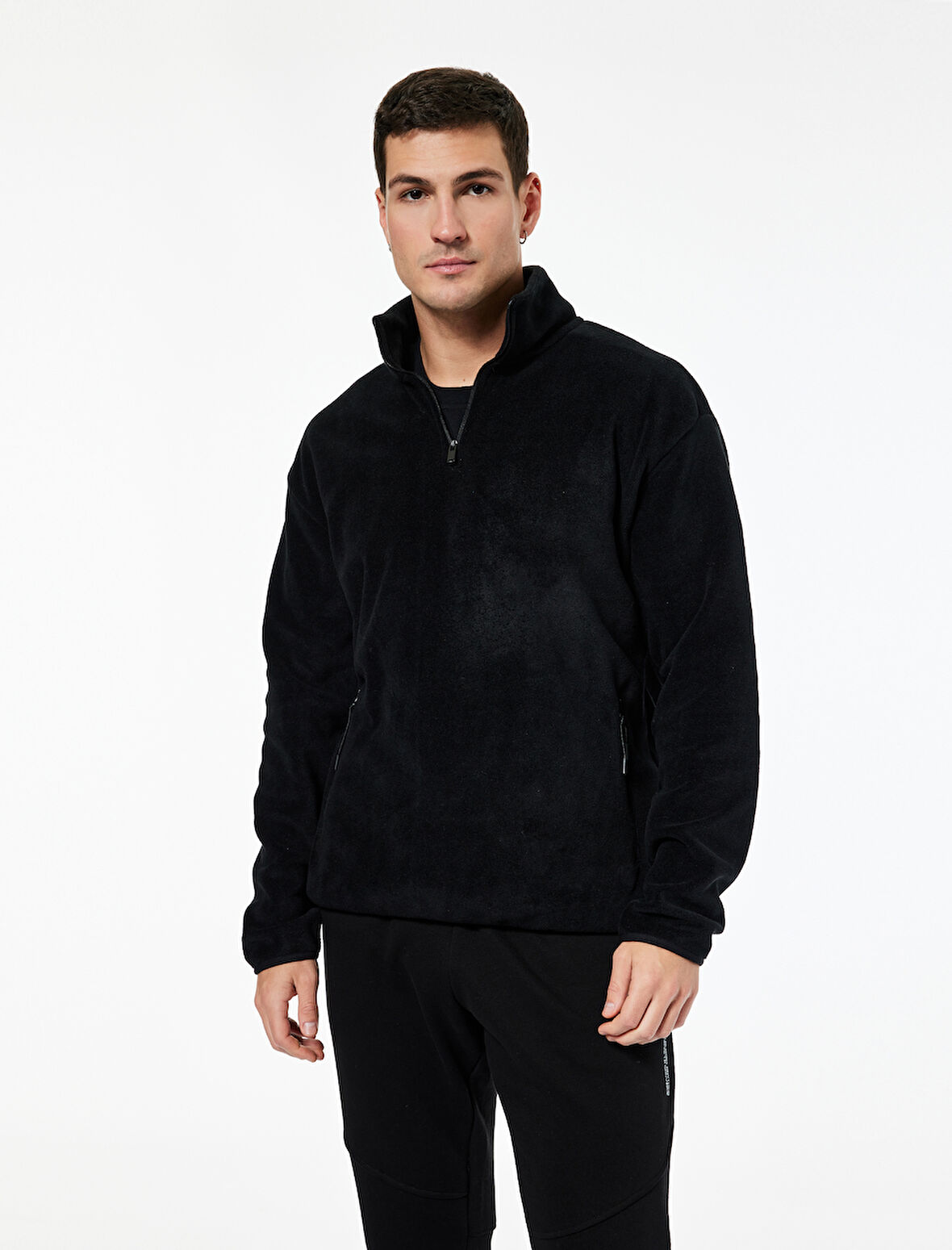 Regular Fit Cepli Yarım Fermuarlı Polar Sweatshirt