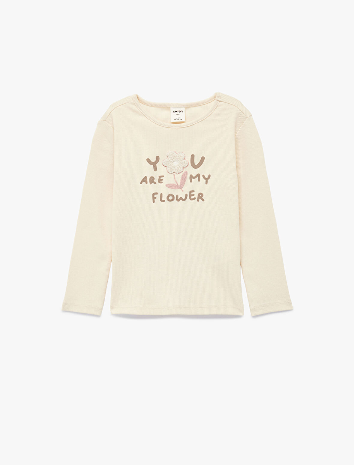 Nakış Detaylı Uzun Kollu Bisiklet Yaka Pamuklu Tişört