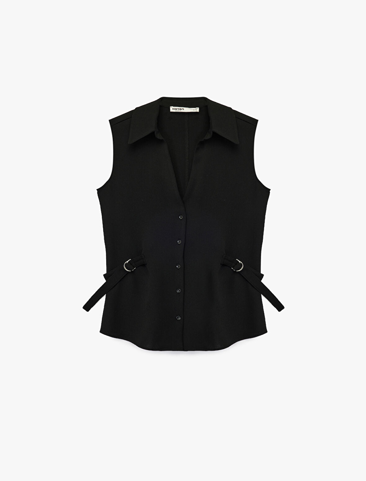 Klasik Yaka Yarım Kemer Detaylı Krep Kolsuz Gömlek