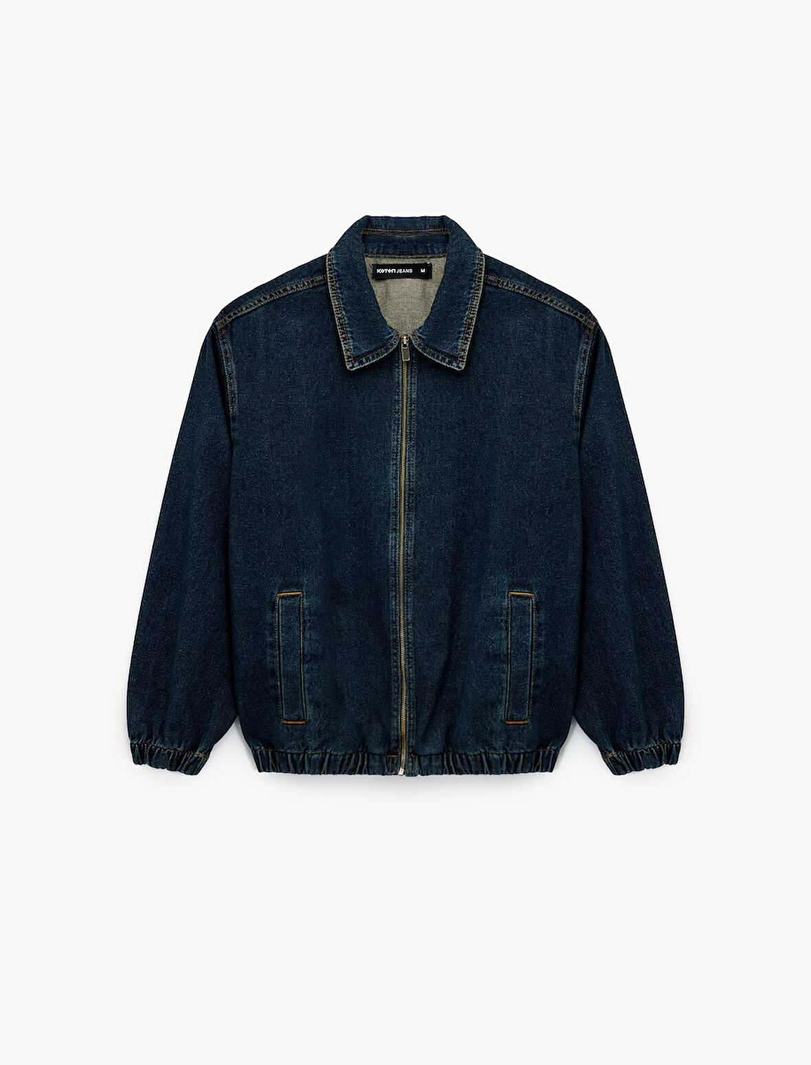 Gömlek Yaka Cepli Fermuarlı Oversize Bomber Jean Ceket