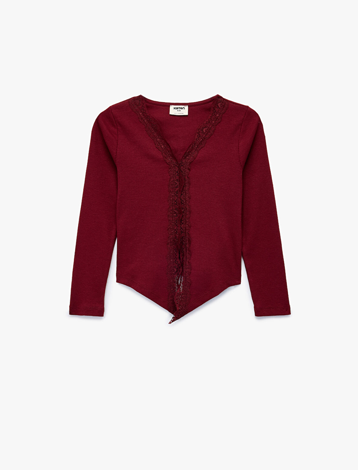 Pamuklu Uzun Kollu V Yaka Dantel Detaylı Tişört