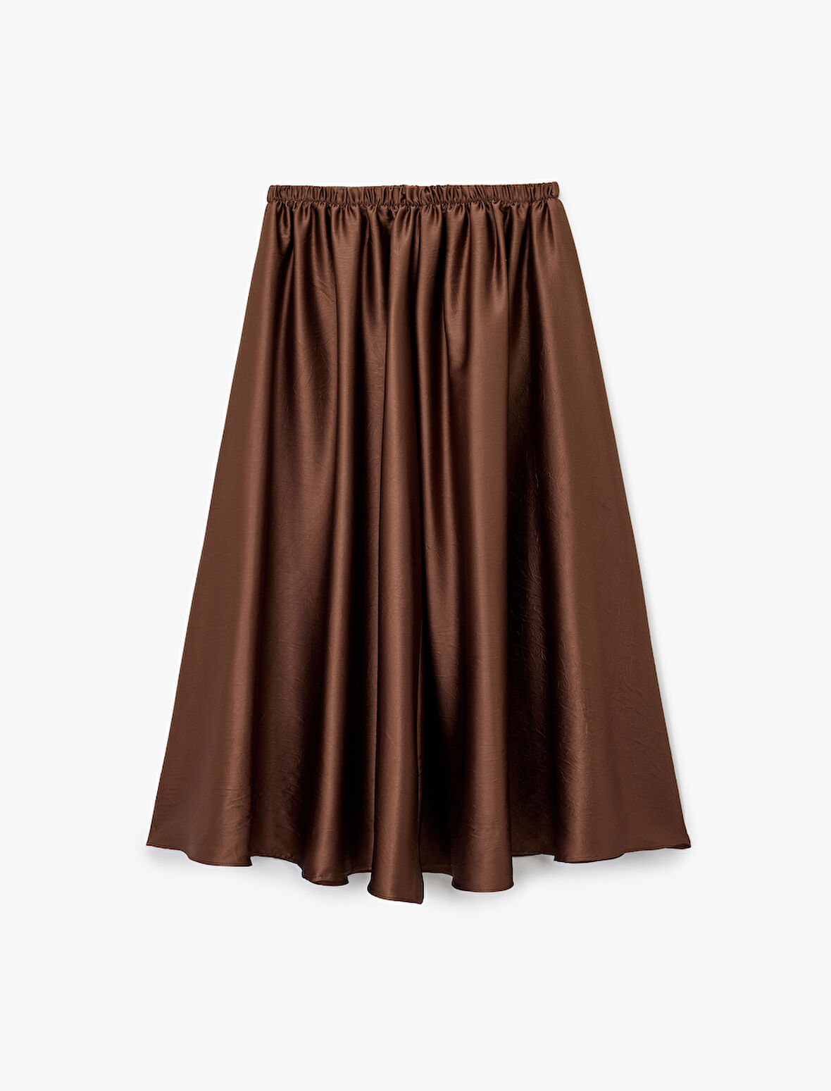 Bol Kalıp Beli Lastikli Midi Kloş Saten Etek