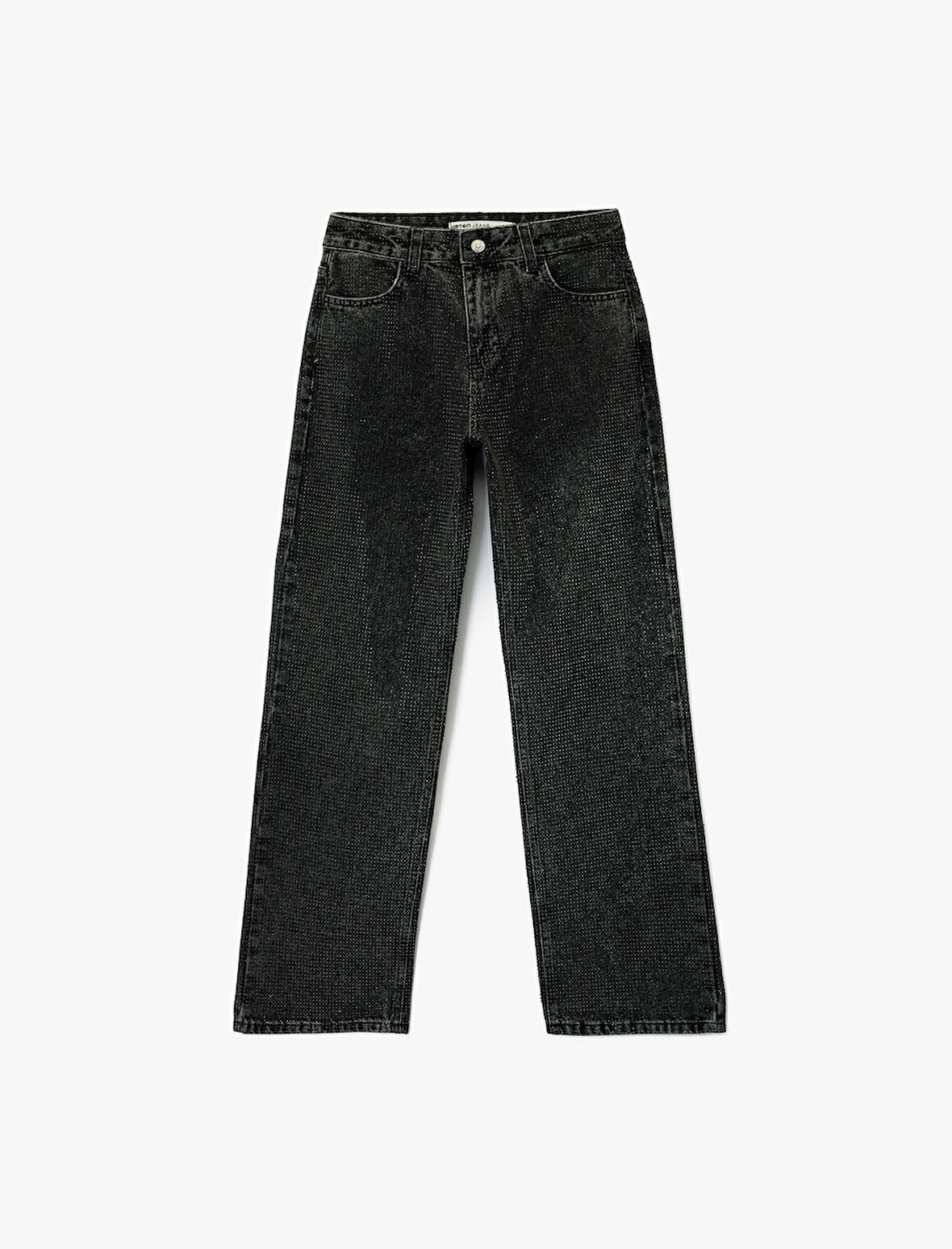 Düğmeli Cepli Pamuklu Normal Bel Düz Paça Taşlı Jean Pantolon - Straight Fit Jean