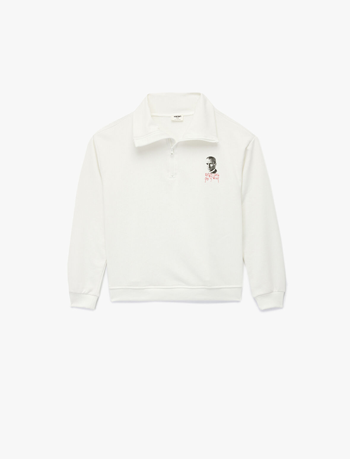 Atatürk Baskılı Yarım Fermuarlı Dik Yaka Uzun Kollu Sweatshirt