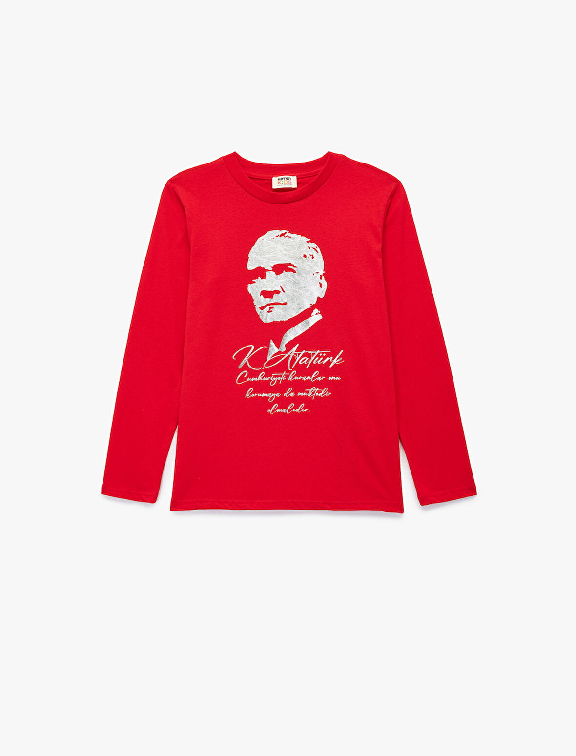 Pamuklu Uzun Kollu Bisiklet Yaka Atatürk Baskılı Tişört