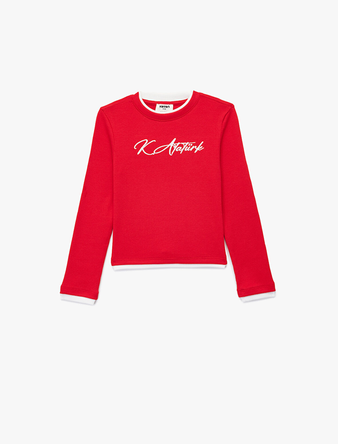 Atatürk İmzalı Nakış Detaylı Uzun Kollu Bisiklet Yaka Pamuklu Tişört