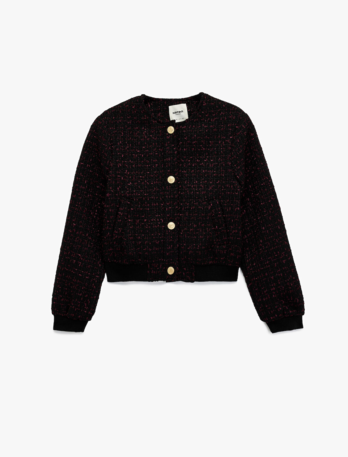 Düğmeli Bisiklet Yaka Uzun Kollu Tüvit Ceket