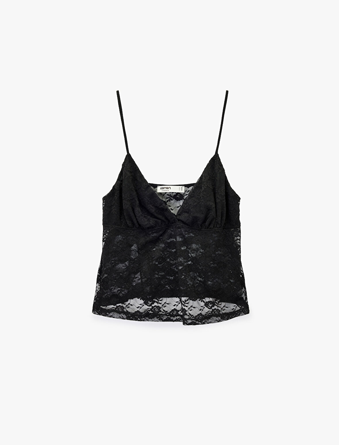 Derin V Yaka İnce Askılı Dantelli Pijama Üstü