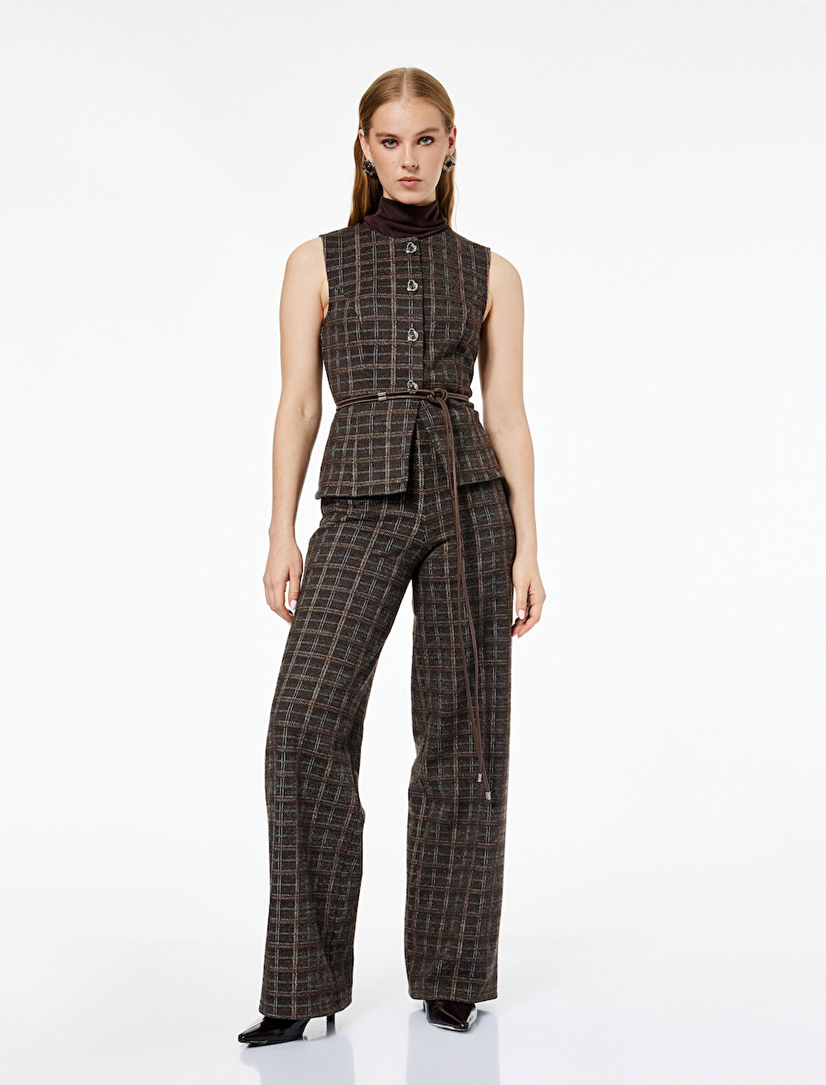 Koton X Melis Ağazat - Kareli Geniş Paça Palazzo Pantolon