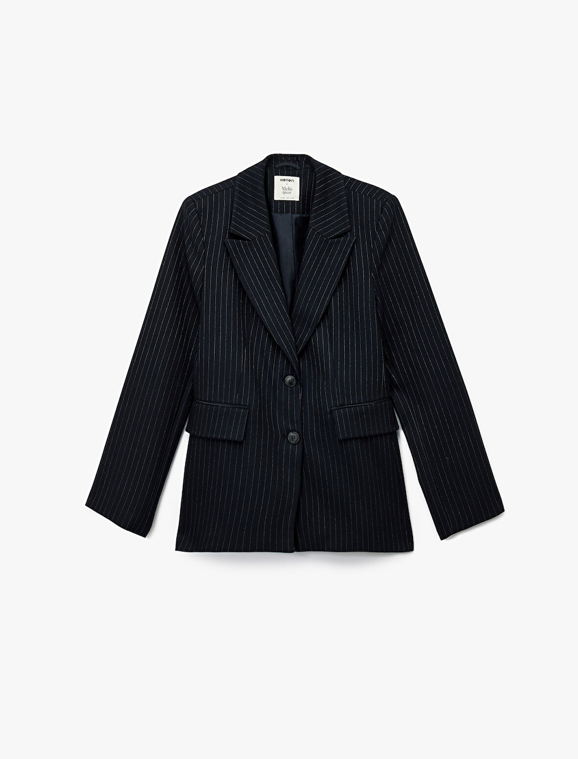 Koton X Melis Ağazat - Uzun Kollu Cepli Çizgili Oversize Blazer Ceket