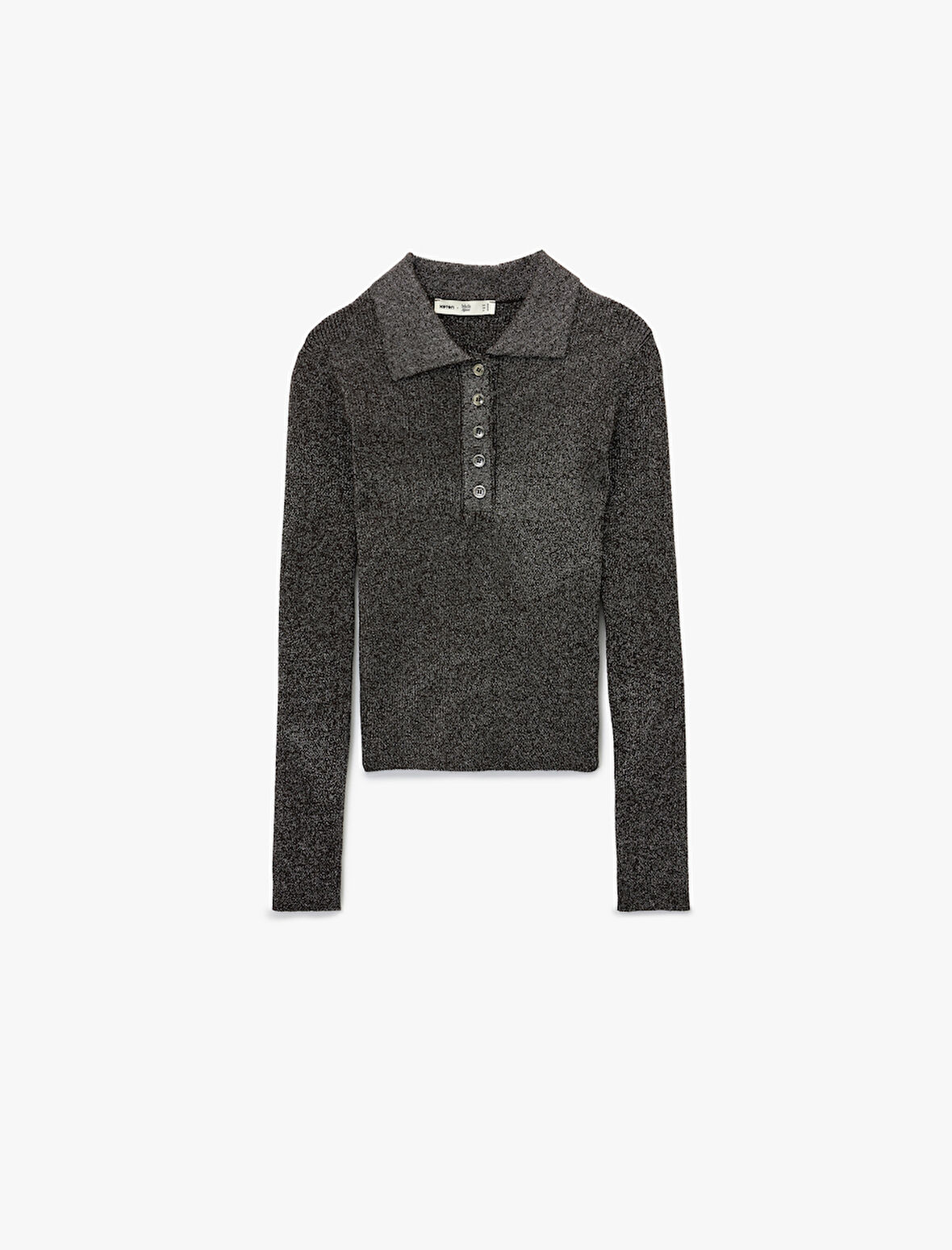 Koton X Melis Ağazat - Uzun Kollu Metalik İplik Detaylı Parıltılı Polo Yaka Triko Kazak