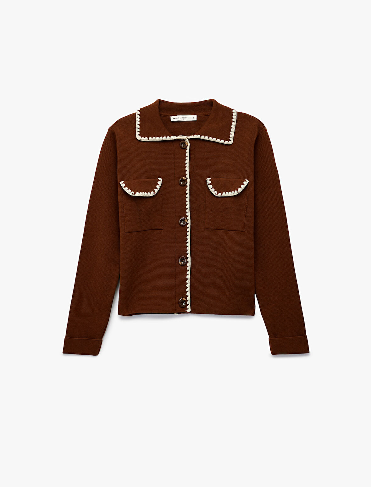 Koton X Melis Ağazat - Cepli Dikiş Detaylı Uzun Kollu Gömlek Yaka Triko Hırka