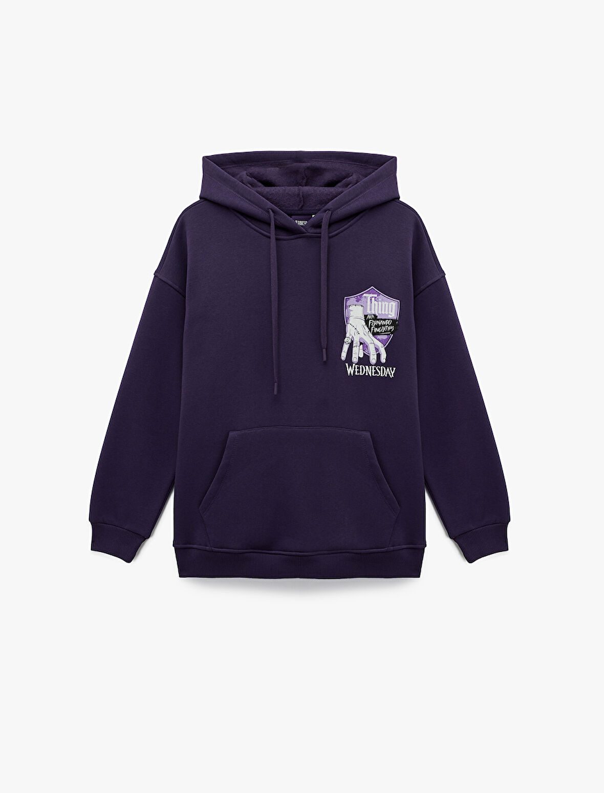 Wednesday Lisanslı Kanguru Cepli Kapüşonlu Arkası Baskılı Oversize Sweatshirt