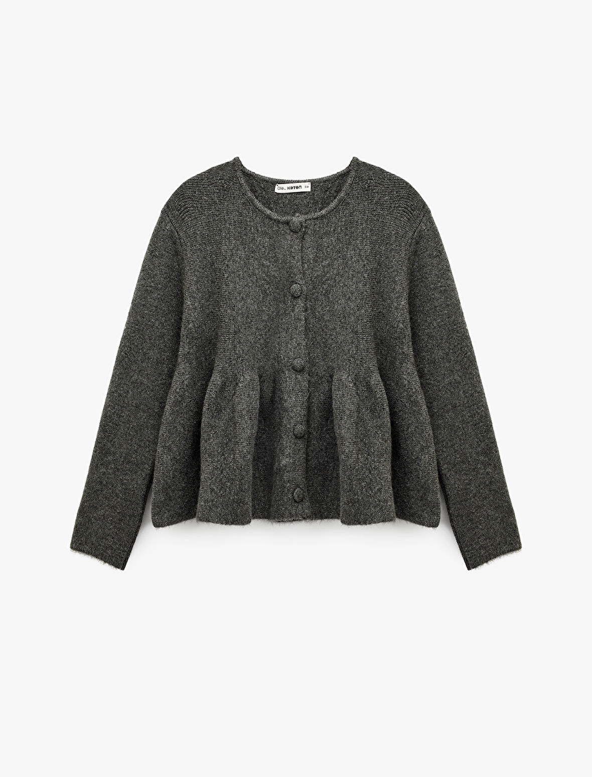 Düğmeli Uzun Kollu Bisiklet Yaka Volanlı Peplum Triko Hırka