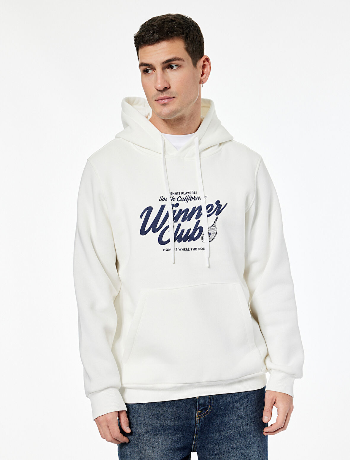 Regular Fit Uzun Kollu Kanguru Cepli Kapşonlu Baskılı Sweatshirt