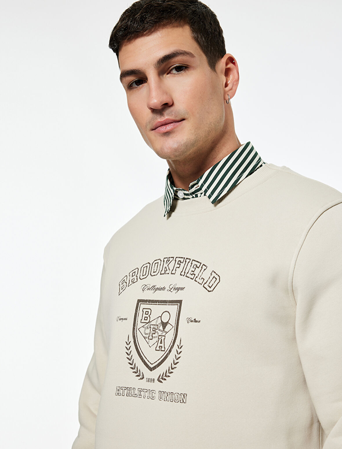 Uzun Kollu Bisiklet Yaka Baskılı Sweatshirt