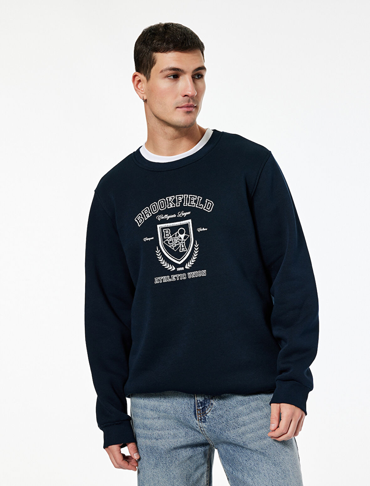 Uzun Kollu Bisiklet Yaka Baskılı Sweatshirt
