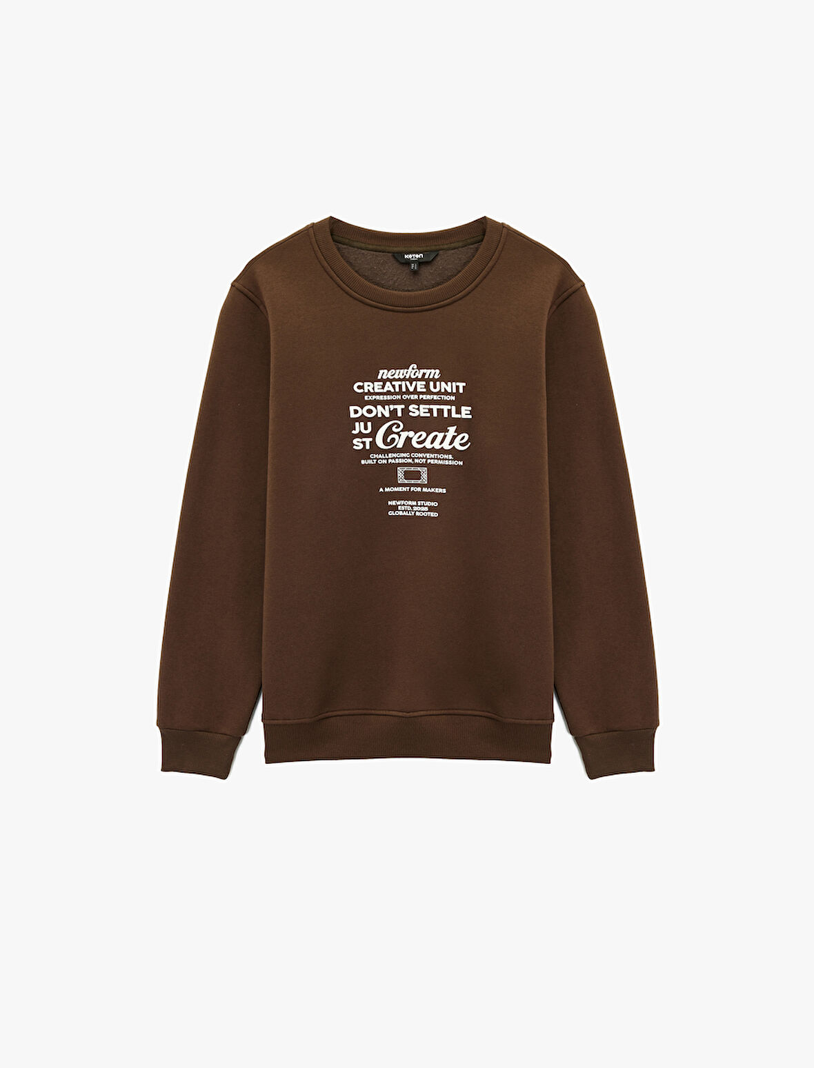 Regular Fit Uzun Kollu Şardonlu Bisiklet Yaka Baskılı Sweatshirt