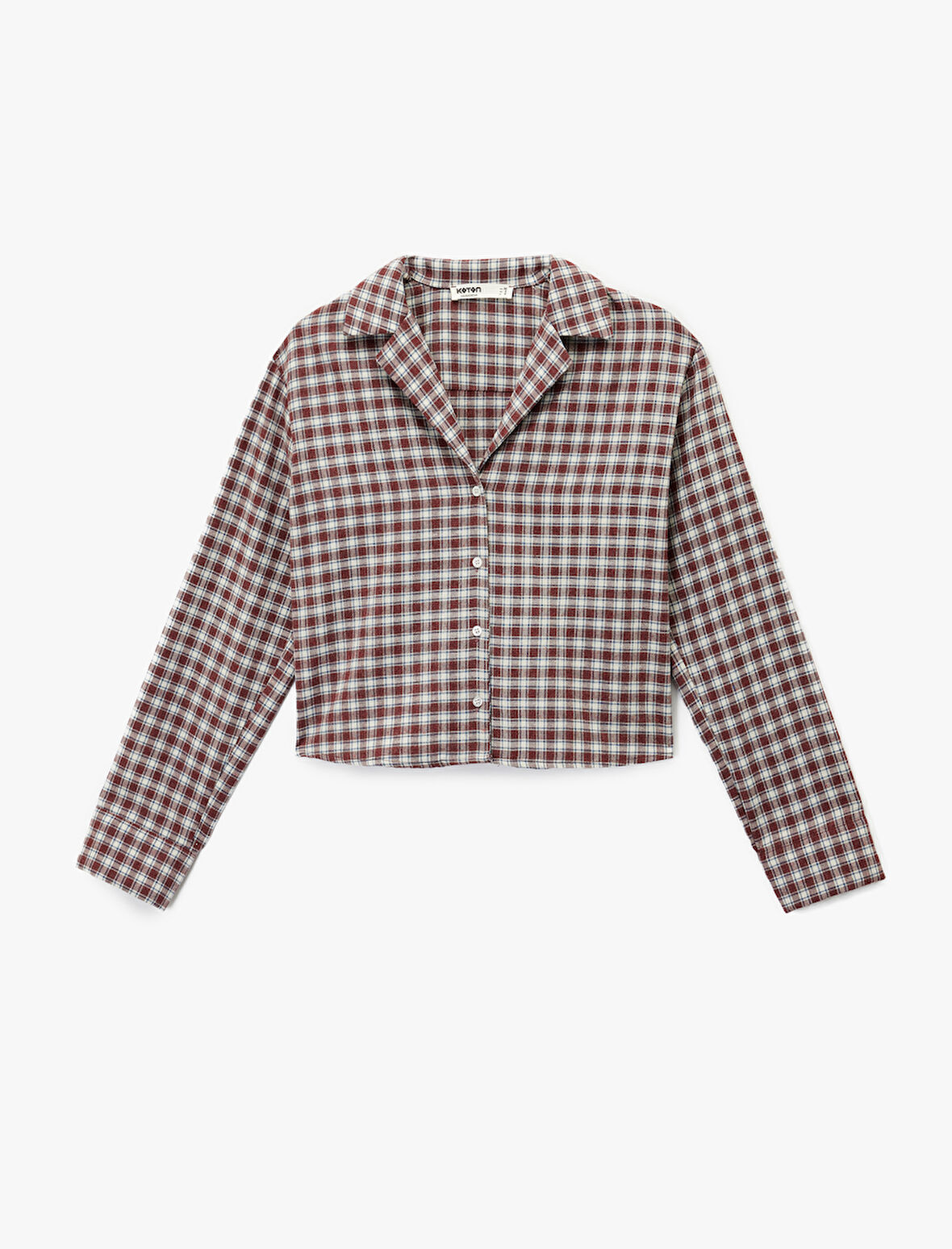 Uzun Kollu Gömlek Yaka Oversize Crop Ekoseli Pijama Üstü