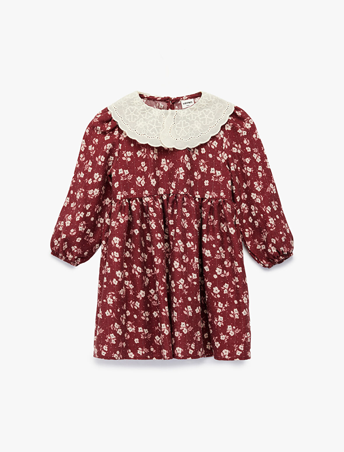 Uzun Kollu Bebe Yaka Çiçekli Viskon Elbise