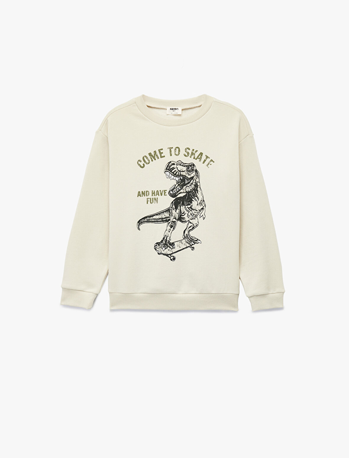 Dinozor Baskılı Uzun Kollu Bisiklet Yaka Sweatshirt