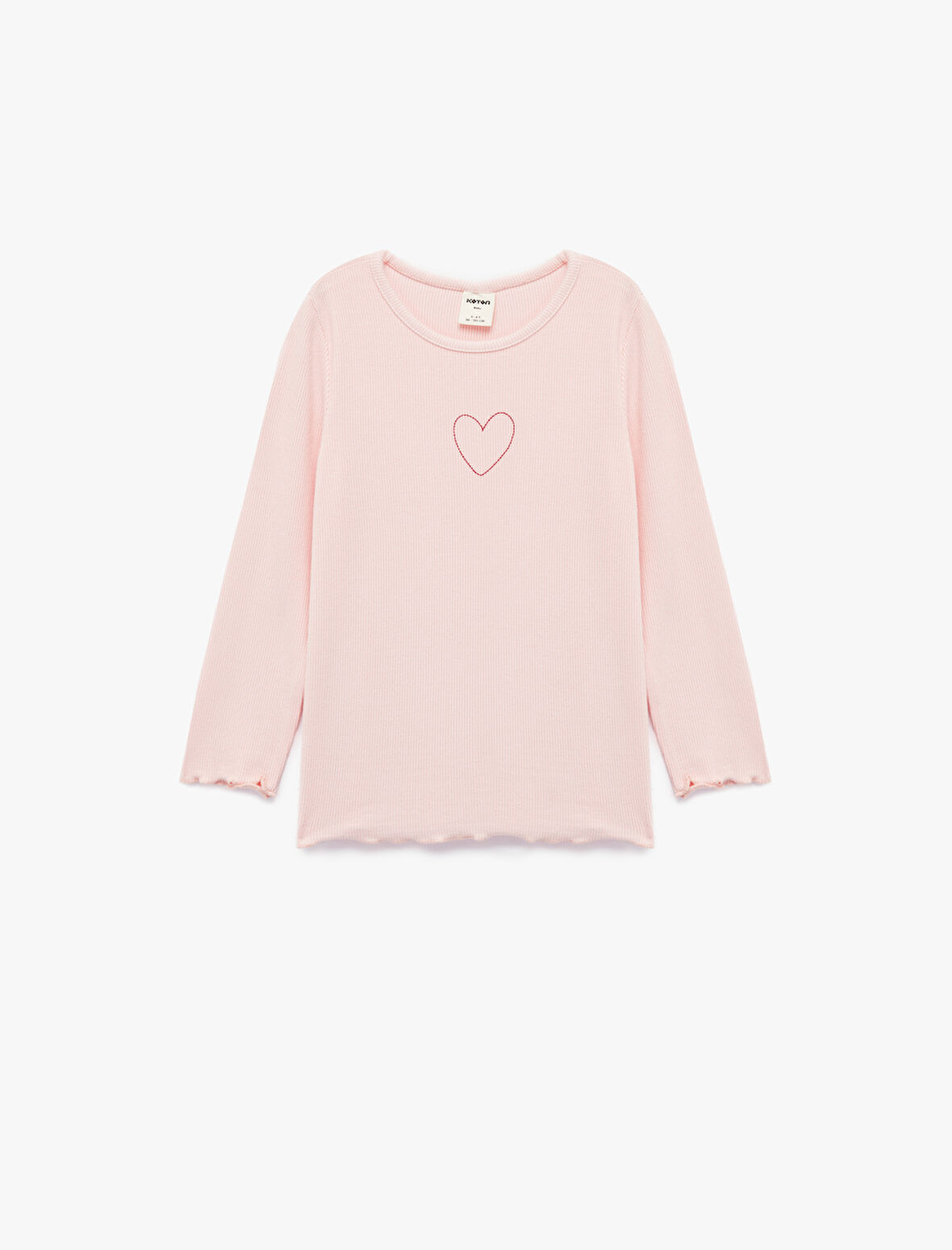 Pamuklu Uzun Kollu Kaşkorse Kalp İşlemeli Bisiklet Yaka Tişört