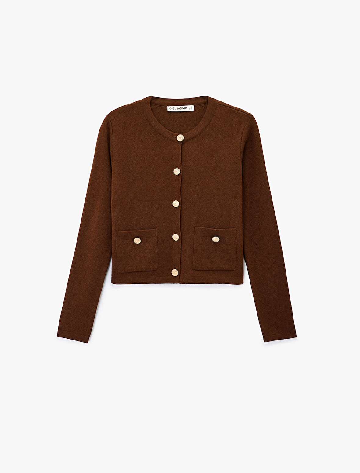 Uzun Kollu Cepli Düğmeli Bisiklet Yaka Triko Hırka