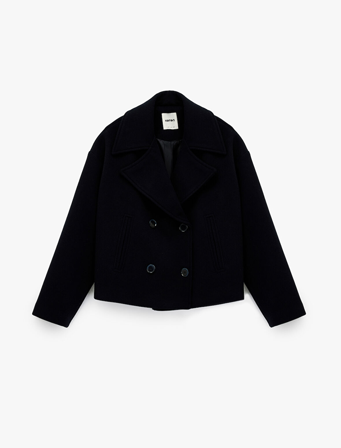 Cepli Kruvaze Uzun Kollu Düğmeli Kısa Kaşe Mont