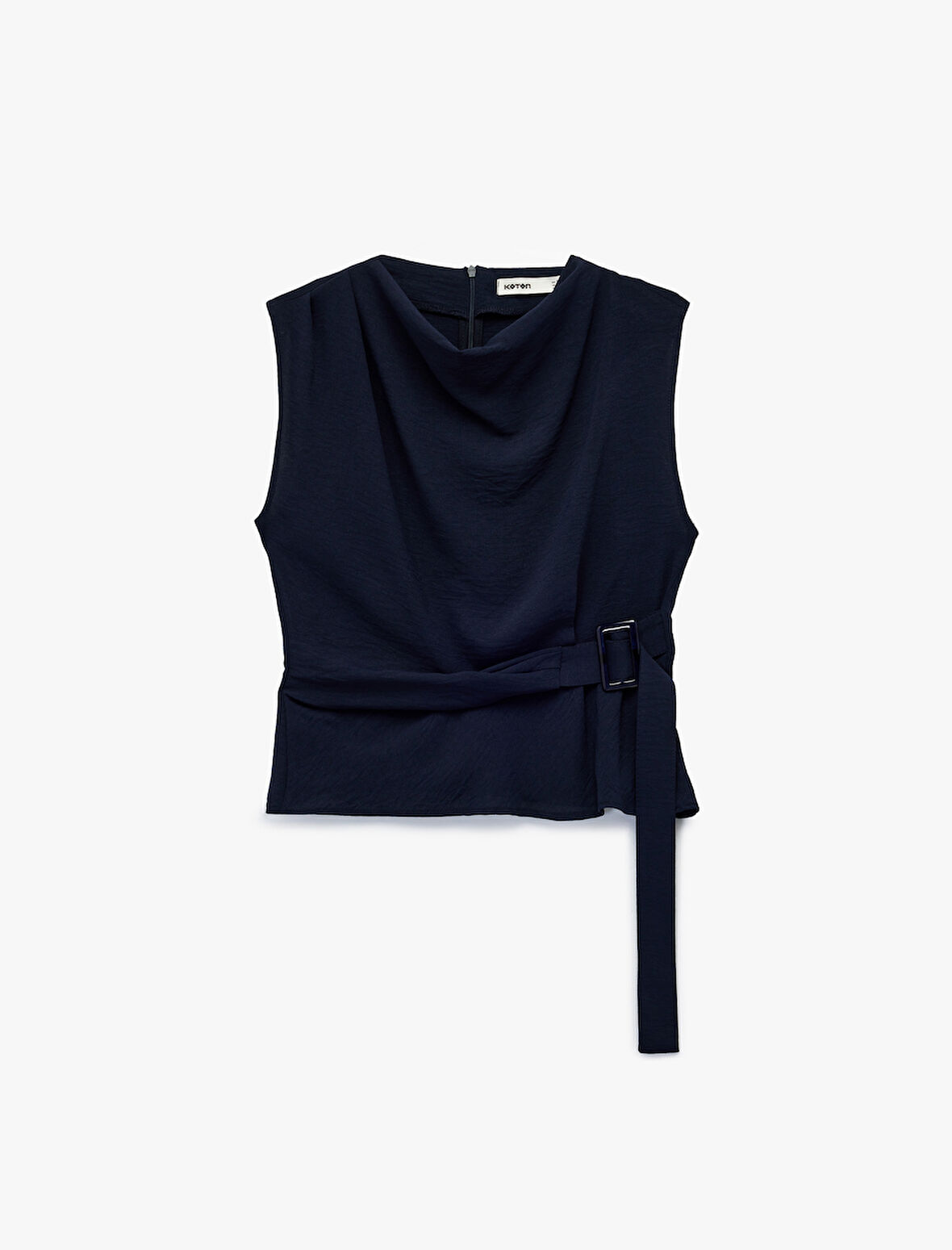 Aerobin Kumaş Kolsuz Degaje Yaka Kemer Detaylı Bluz